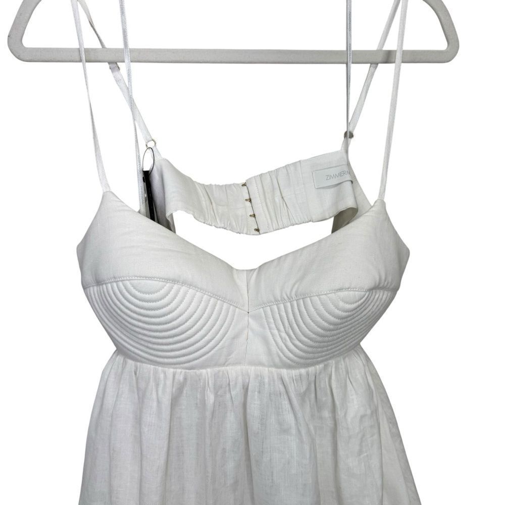 NEW Zimmermann Rosa Linen Bralette Midi Dress Ivory Size 10 - Picture 9 of 14